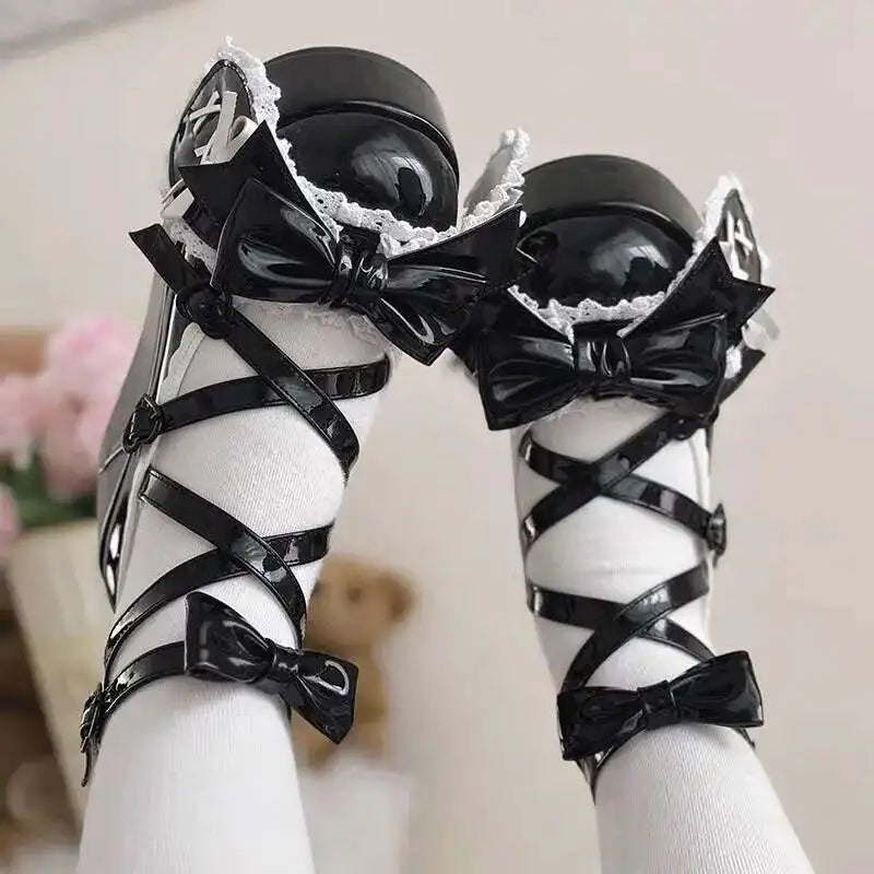 women Lolita shoes summer Lovely Girls lolita Cute Butterfly-knot Platform Shoes Sweet Rabbit Ears Mary Janes Elevator Shoes