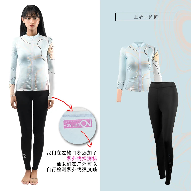 Nu-June Rash Guard Women's Long Sleeve Zipper Surfing Suit, Sun Protection, Quick Dry Bathing Suit, Front Zipper Swimsuit