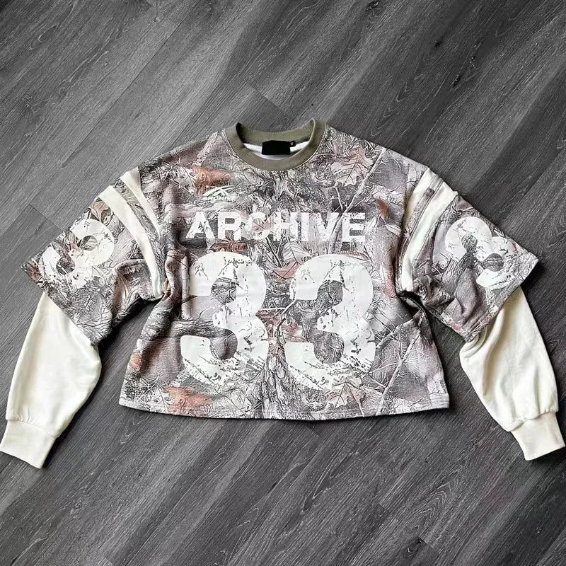 Y2K Sports Camouflage Jerseys Female Male Goth Oversized Loose Bough Pattern Long-sleeved Shirt Hip Hop Sweatshirt Street Wear