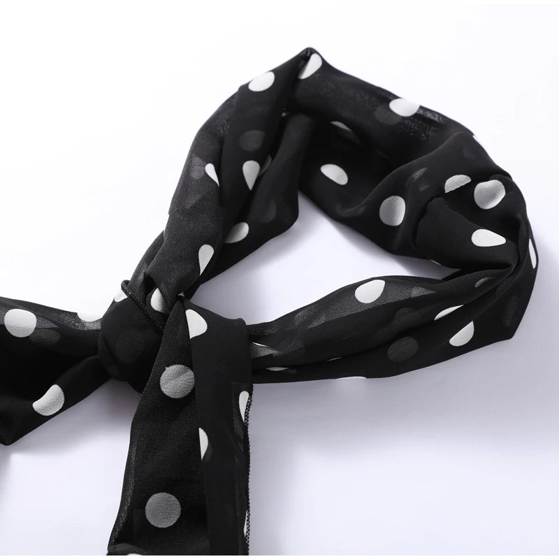 Retro Polk Dot Long Dress With Ribbon Women Sexy Low Cut Sleeveless Pleated Slim Evening Dresses Female Spring Chic Street Party