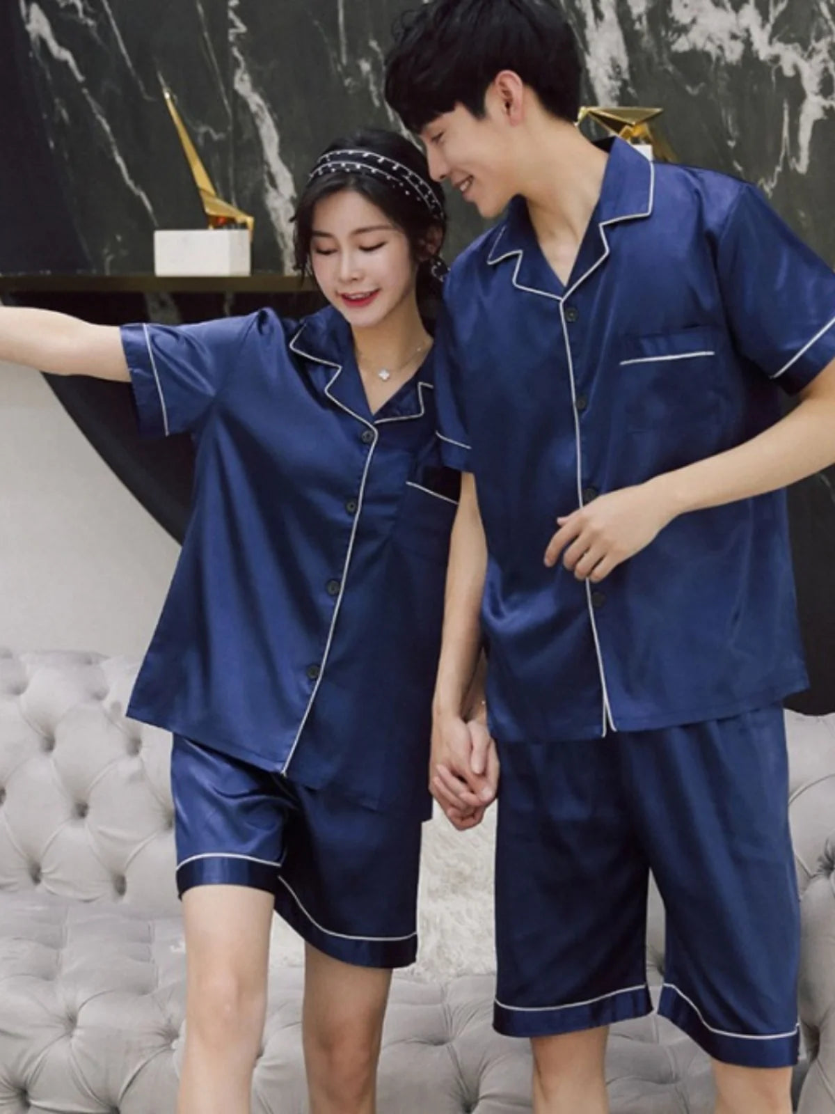 Couples Summer Ice Silk Thin ort Sve Spwear Home Clothes ort Pants Large Size Set Ladies Summer Silk New Model