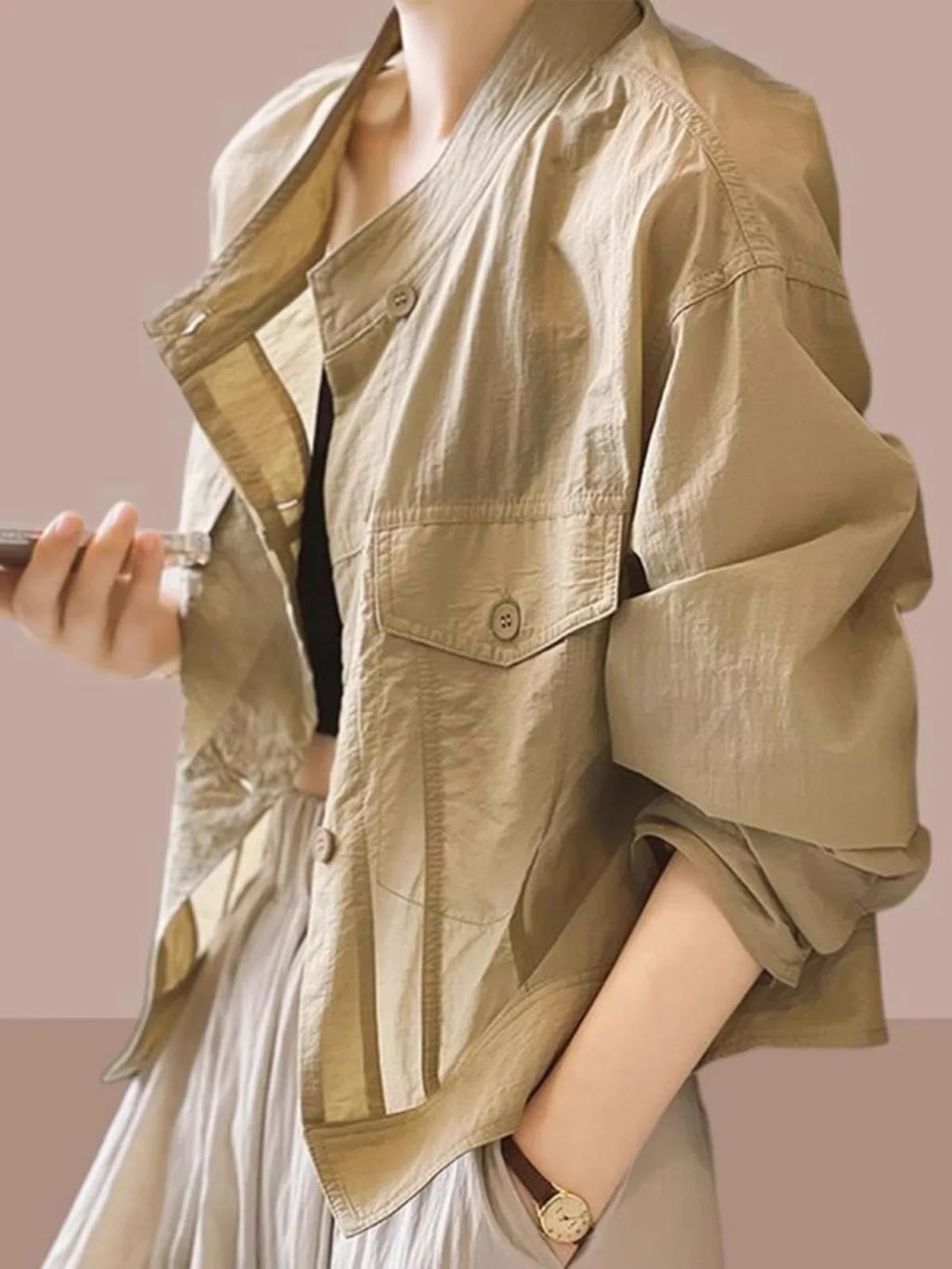 Women's ort Breathable Faion irt Thin Summer New Design Chic Stand Collar Trendy Top Korean Sle Long Sve Button up