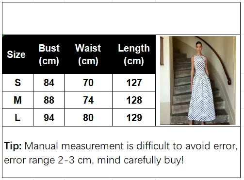Elegant Women Polka Dot Maxi Dresses Chic Sleeveless Round Neck High Waist Slim Long Vestidos 2025 Lady Party Street New Dress