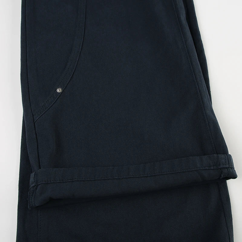 IAMSURE Casual Loose Rivet Jeans Wide Leg Pants Basic Low-Waisted Straight Pants Women 2025 Spring Autumn Streetwear Ladies