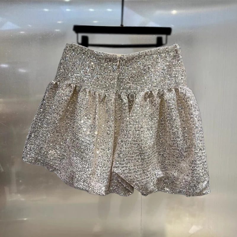 DEAT Fashion Women's Heavy Industry Sequins Skirts For Women Trendy Zipper Wrap Hip Ball Gown Skirt Female Spring New 11A02566