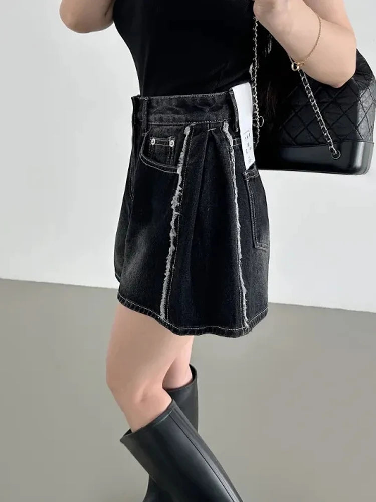 Retro Waed Distred High Waist Wide Leg Jeans orts Casual Sle A-Line Loose Fit Summer Denim orts for Women