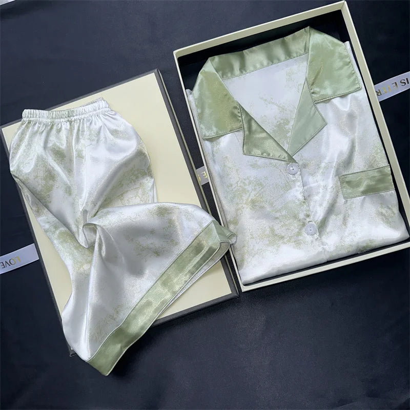 Women's 2pcs Cute Print Short Sleeve Button Top and Shorts Pink Sleepwear Soft Comfy Homewear Casual Loungewear Pajama Set