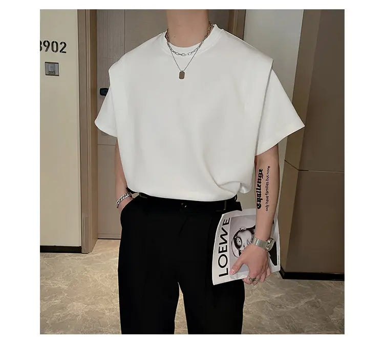 Summer Short Sleeve T-shirt Men Fashion Black White Oversized T Shirt Men Streetwear Korean Loose Round Neck Tshirt Mens Top