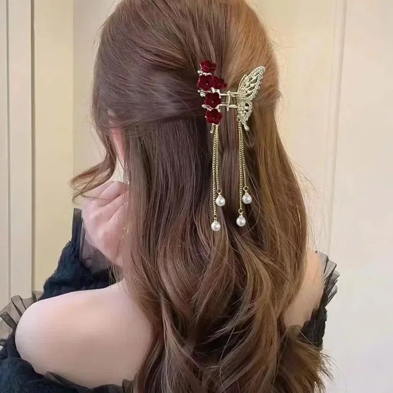 Shark Crab Clips Girls Hairpin Hair Accessories Korean Women Crystal Simple Hair Clip Butterfly Pearl Tassel Hair Clip