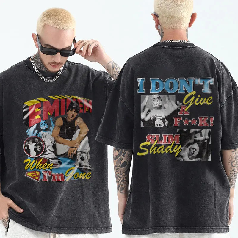 Rapper Eminem Vintage Wash T-shirts Men Women's Streetwear Oversized Short Sleeves T Shirts Hip Hop Harajuku Washable T-shirt