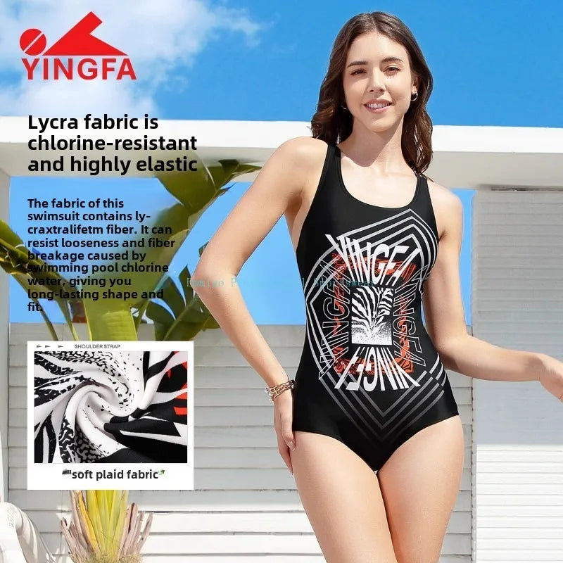 Women's 2025 New Professional Training Swimsuit Belly Covering And Slimming Yingfa One Piece Triangle Swimsuit With Padded