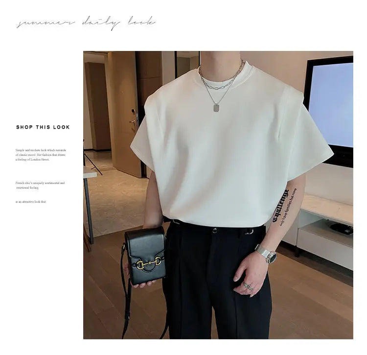 Summer Short Sleeve T-shirt Men Fashion Black White Oversized T Shirt Men Streetwear Korean Loose Round Neck Tshirt Mens Top