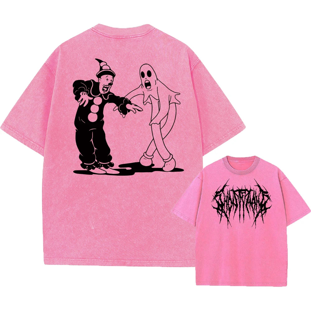 Ghostemane Double Sided Print Washed T-Shirt Oversized Men 100% Cotton Tshirt Hip Hop Metal Gothic Rock TShirt Streetwear Unisex