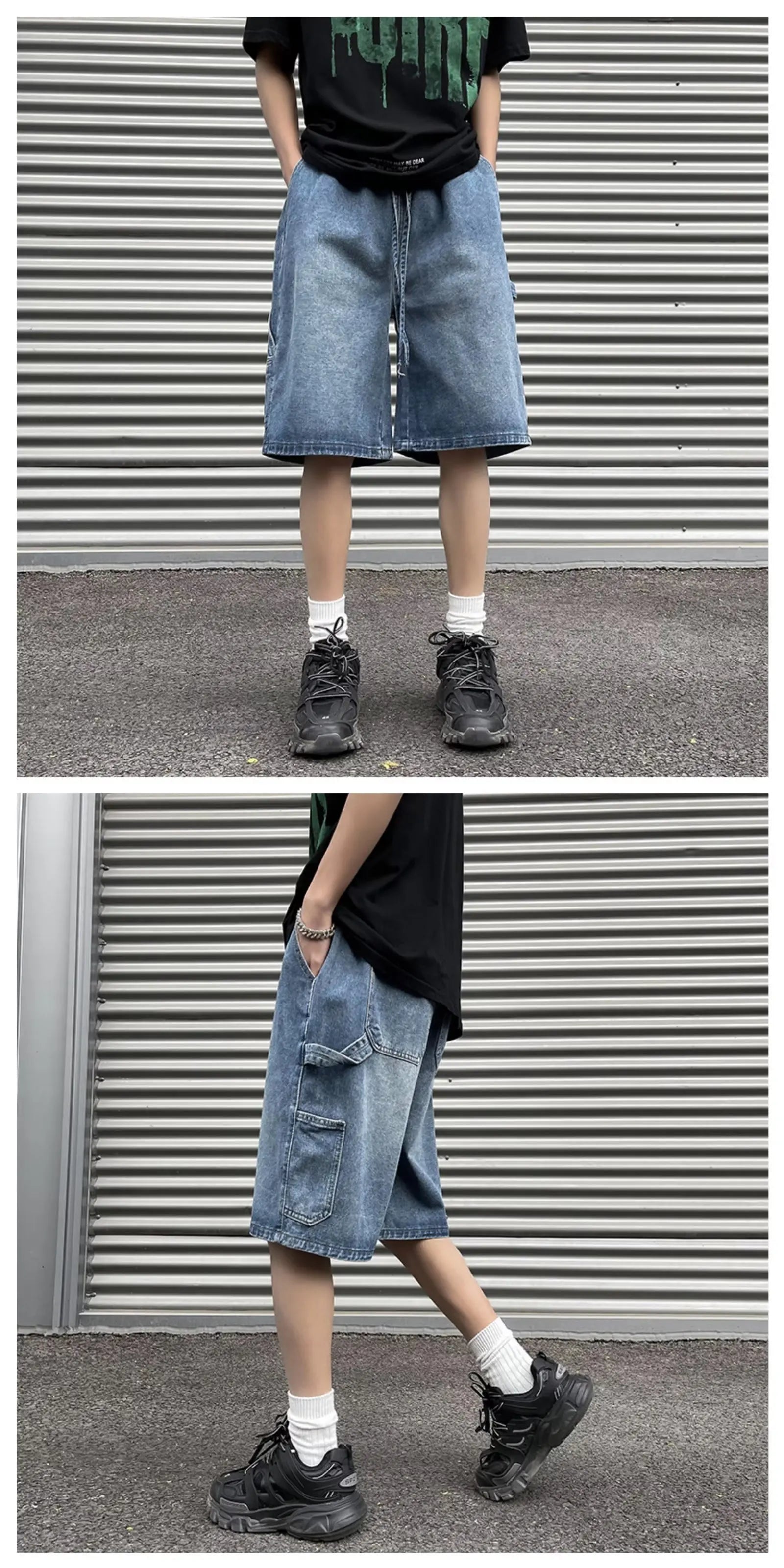 Fashionable Loose-fit Straight-leg Denim Shorts Simple Solid Color Casual Versatile Men's Five-point Pants