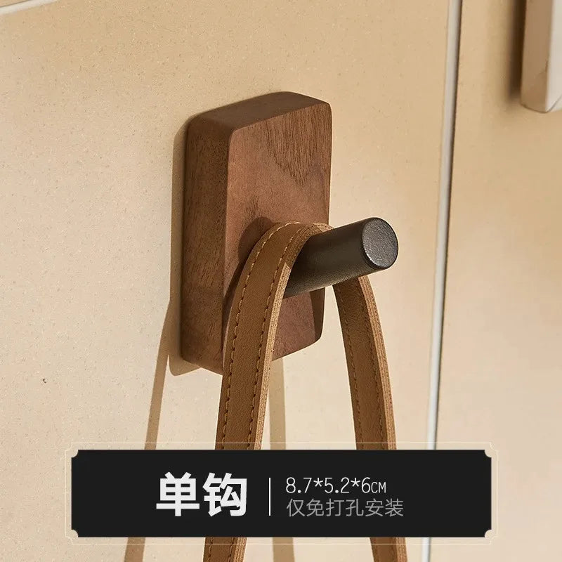 Self-adhesive New Simple Solid Wood Hook Walnut Hanging Hanger Bathroom Wall Hook Bedroom Coat Storage Rack Home Towel Key Decor