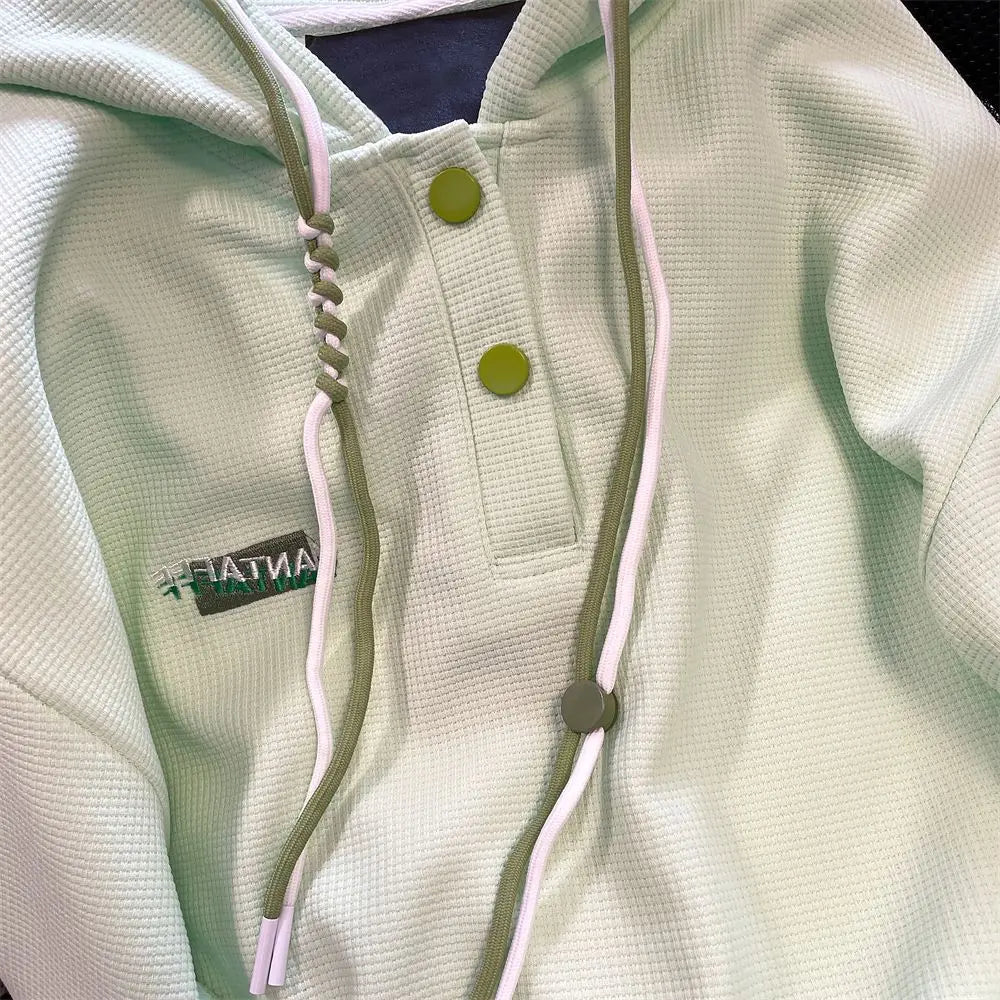 Mint green hooded sweater women's autumn 2024 new retro niche waffle milk sweet casual elegant temperament coat hoodies women