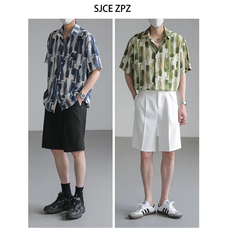 Men's and women summer trend personality simple graffiti lapel shirt couple loose retro Harajuku casual short sleeved top y2k
