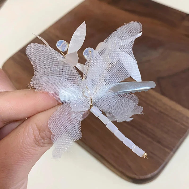 Fairy Dark Blue Gradient Butterfly Shiny Duckbill Hair Clips for Women Pastoral New Premium Dreamy Fashion Luxury Accessories