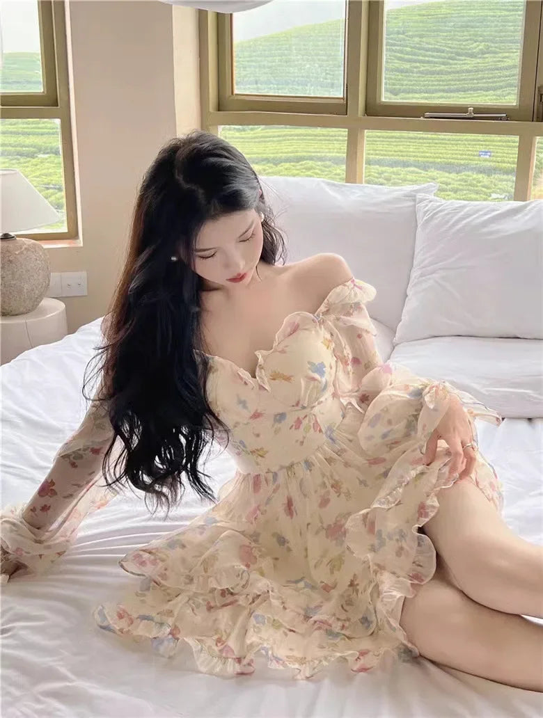 French Style Gentle Flower Print Dress Summer 2024 Slimming Perfect Beauty Pure Desire Sweet First Love Princess Dress For Women