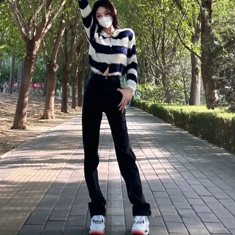 Letter Print High Waited Jeans Woman Street Harajuku Vintage Y2k Pants Women Trousers Casual Wide-leg Baggy Jeans Women