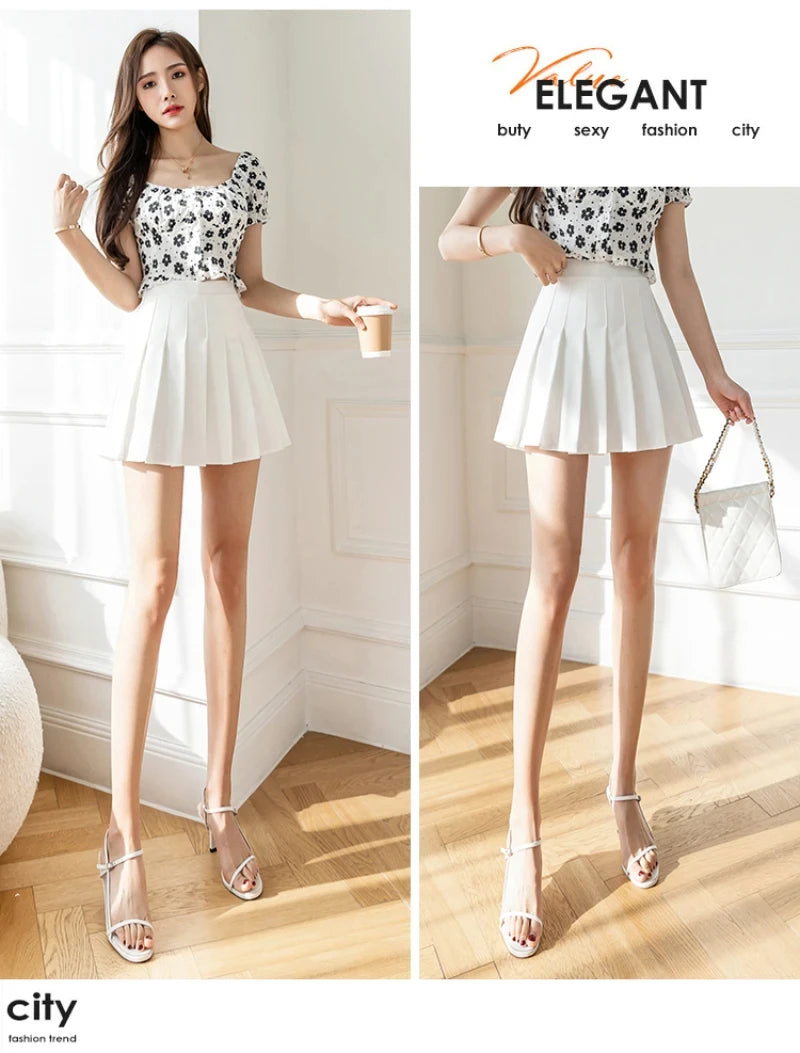 White Women Pleated Skirts Summer High Waist Zipper Girls Dancing JK Mini Skirts Black Fashion Student A Line Faldas 2024