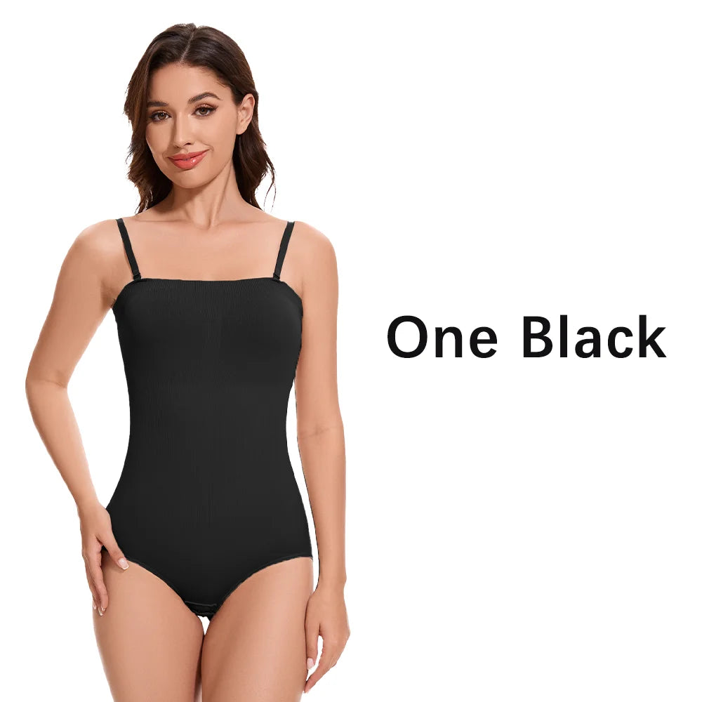 1 Piece Women Shapewear Bodysuit Removeable Shoulder Strap Body Shaper Seamless Tummy Control Slimming Flat Belly for Underwear