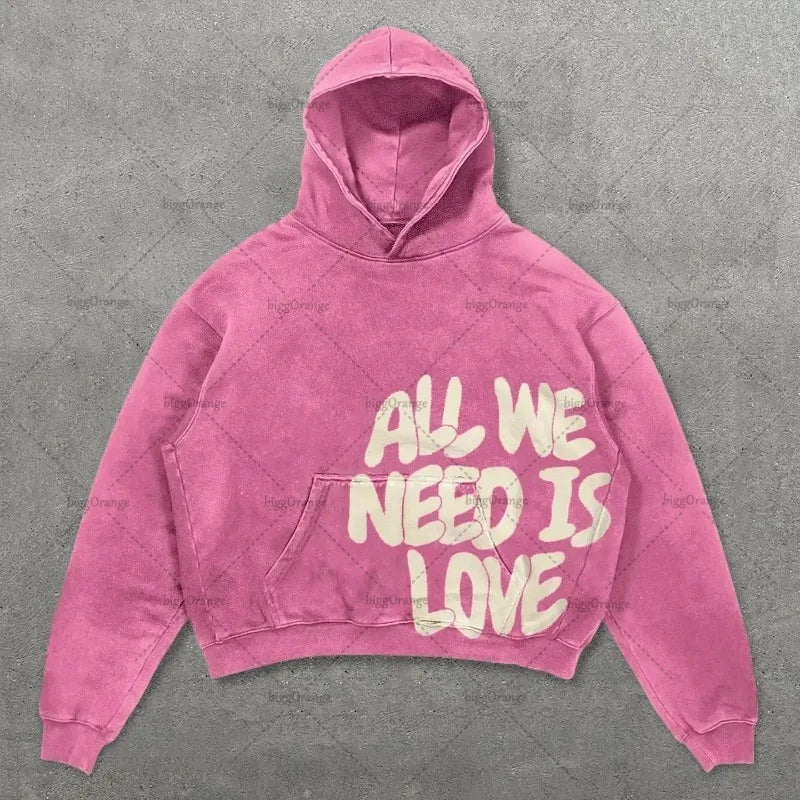 American Retro Harajuku Y2K Casual Loose Hoodie Men Street Hip-Hop Fashion Versatile Letter Print Oversized Sweatshirt Women