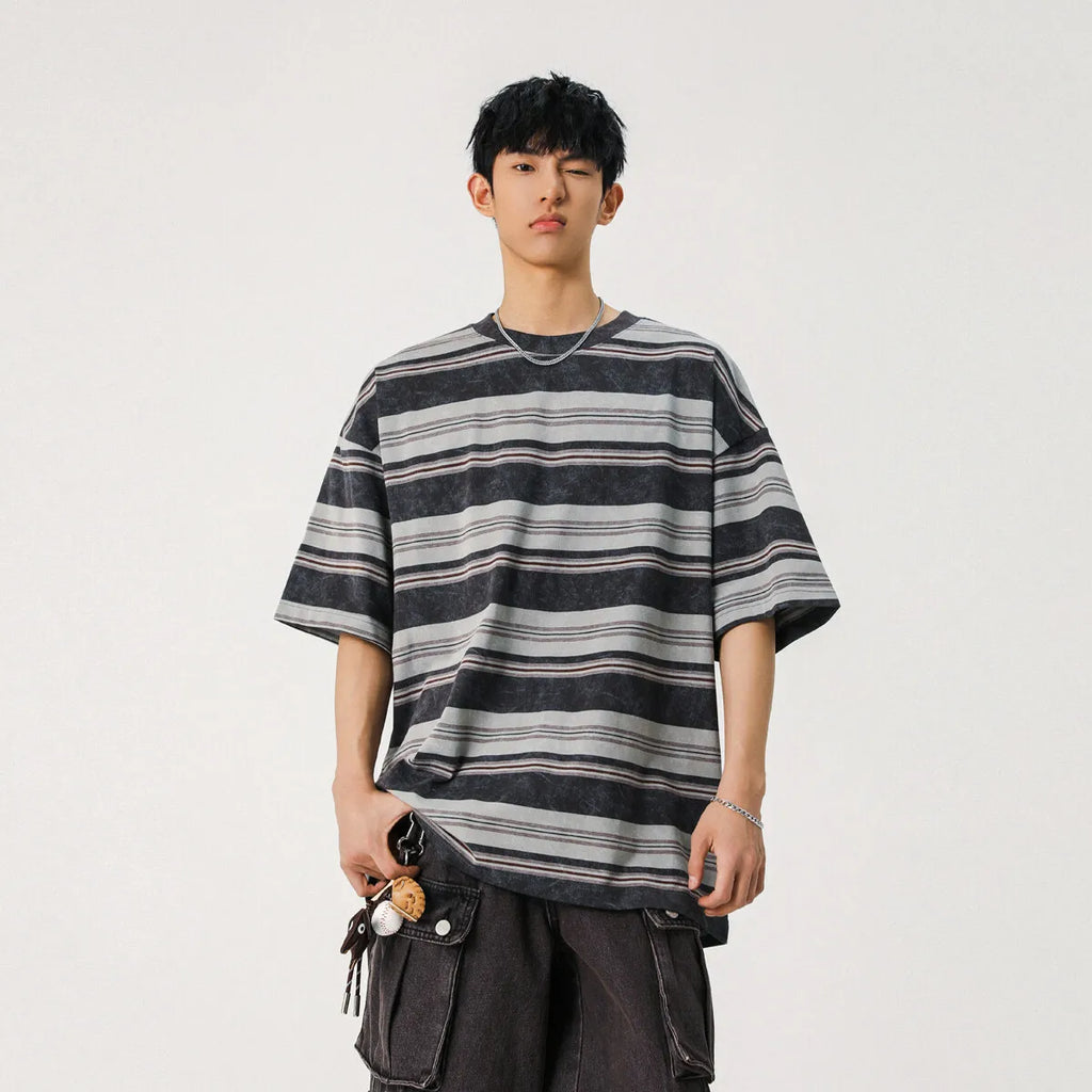 Mens Striped Short Sleeve Tshirt Cotton Loose Fit Breathable Summer Casual Tee Moisture Wicking Soft Comfort Relaxed Fit