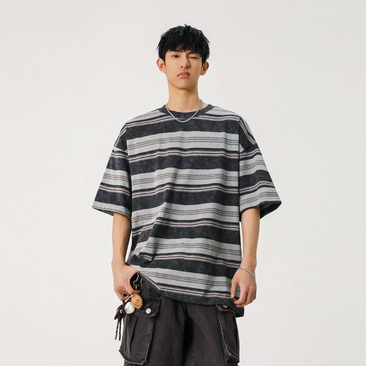 Mens Striped Short Sleeve Tshirt Cotton Loose Fit Breathable Summer Casual Tee Moisture Wicking Soft Comfort Relaxed Fit