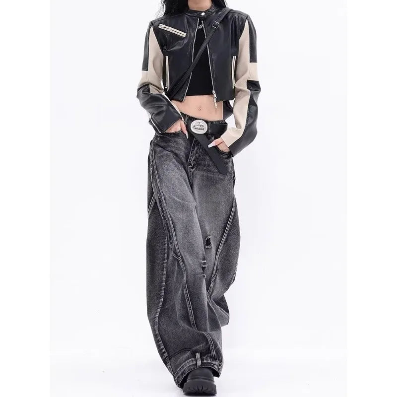 Design-sensual Wide-leg Jeans for Women in Spring and Autumn New Style High Waist Loose and Slimming Floor Baggy Women's