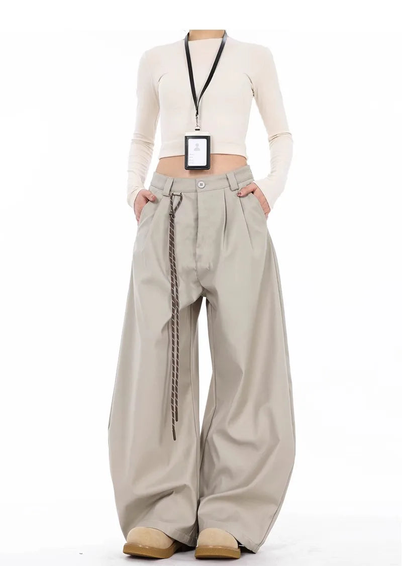 High Waist Women Suit Pants Straight Office Ladies Korean Fashion Trousers Casual Button Loose Female Black Pants New 2025