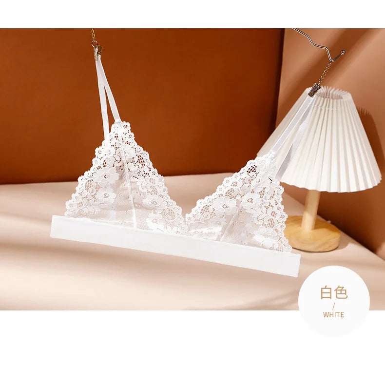 Lady Sexy Lace Bras French Style Triangle Cup Brassiere Erotic Lingerie Thin Floral Mesh Underwear Active Bra Women's Intimates