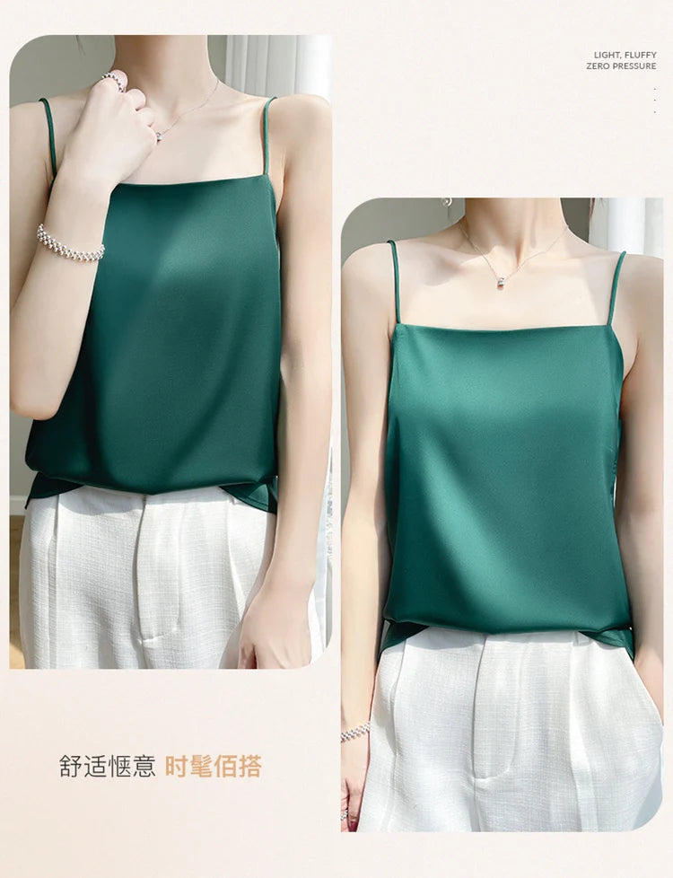 Women' Summer Sling One Line Collar Camis Cool Comfort Silk Suspender Sexy Suspender Top New Undershirt Fashion Thin Style Sling