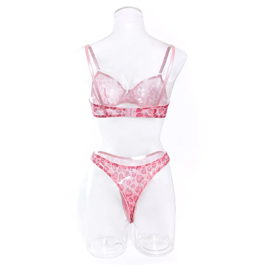 Sexy Women Lingerie Sets Lace Underwear Dot Romantic Transparent See Through Exotic Sets Underwire Pink Leopard Bra Brief Set