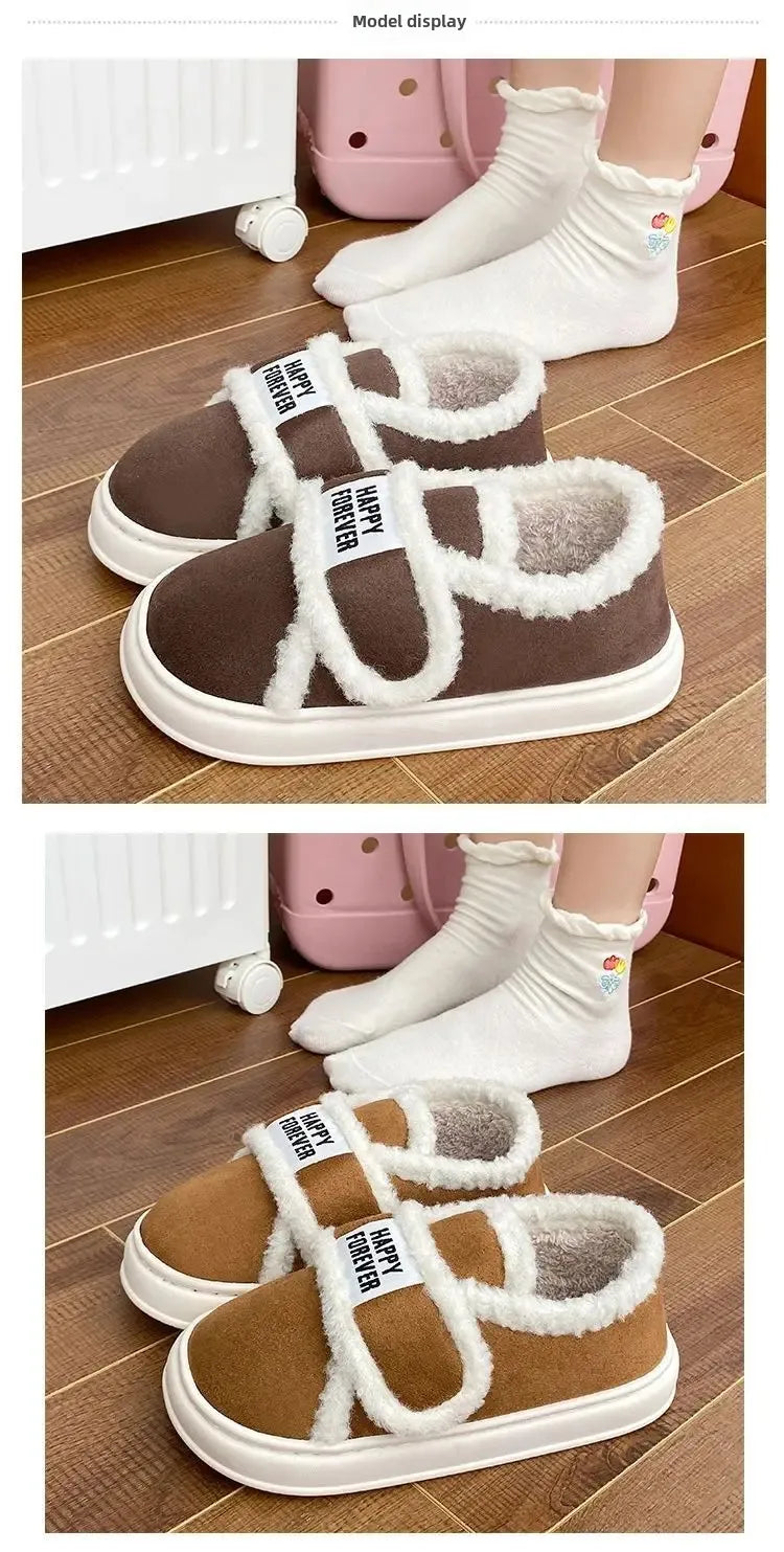 Thick-Soled Cotton Slippers For Women Winter Indoor Home Use Non-Slip Fleece-Lined Warm Cotton Shoes Outerwear Winter