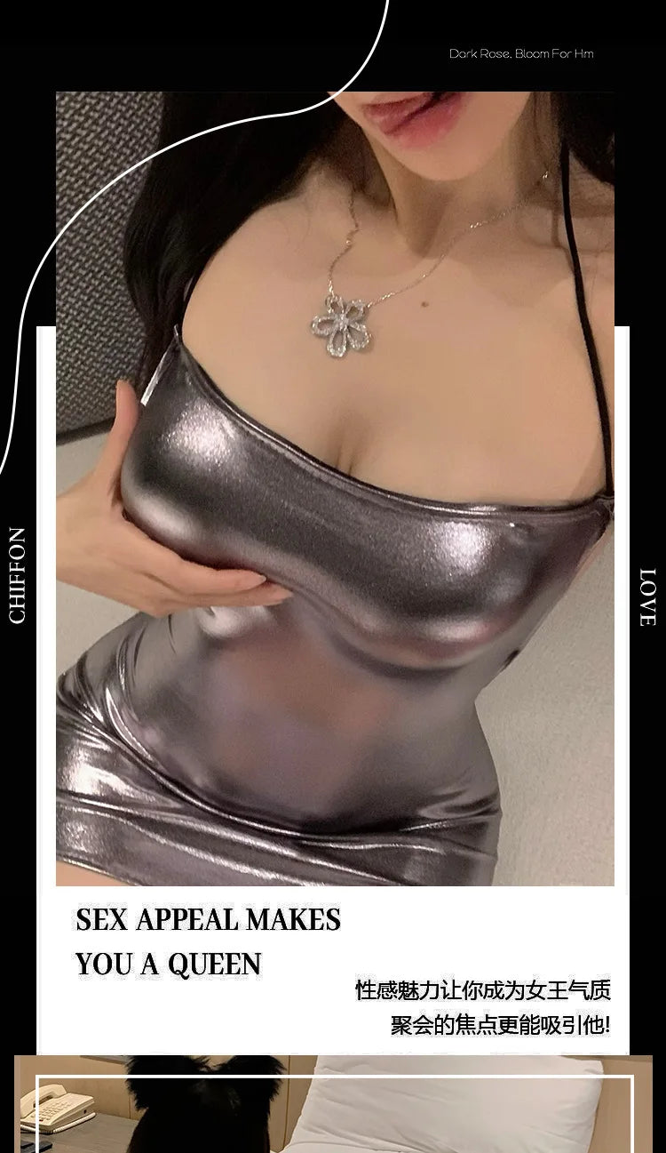 Women's Summer Dress Large Size Sexy And Spicy Girl Strapless Tight Fitting Slimming Wrap Buttocks Mini Dress Silvery 1HM7