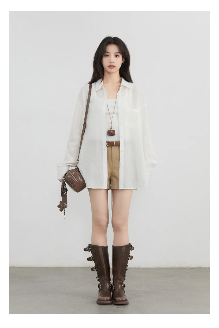 CHIC VEN Women Long Sleeve Shirts Solid Loose Casual New Style Design Back Hollow Out Shirt Female Blouse Spring Summer 2025