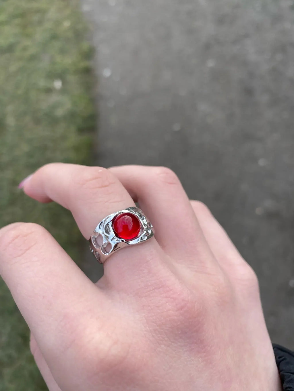 Goth Punk Retro Red Crystal Love Heart Cross Geometry Irregular Open Ring Set Y2K Halloween Accessories For Women Kpop Jewelry