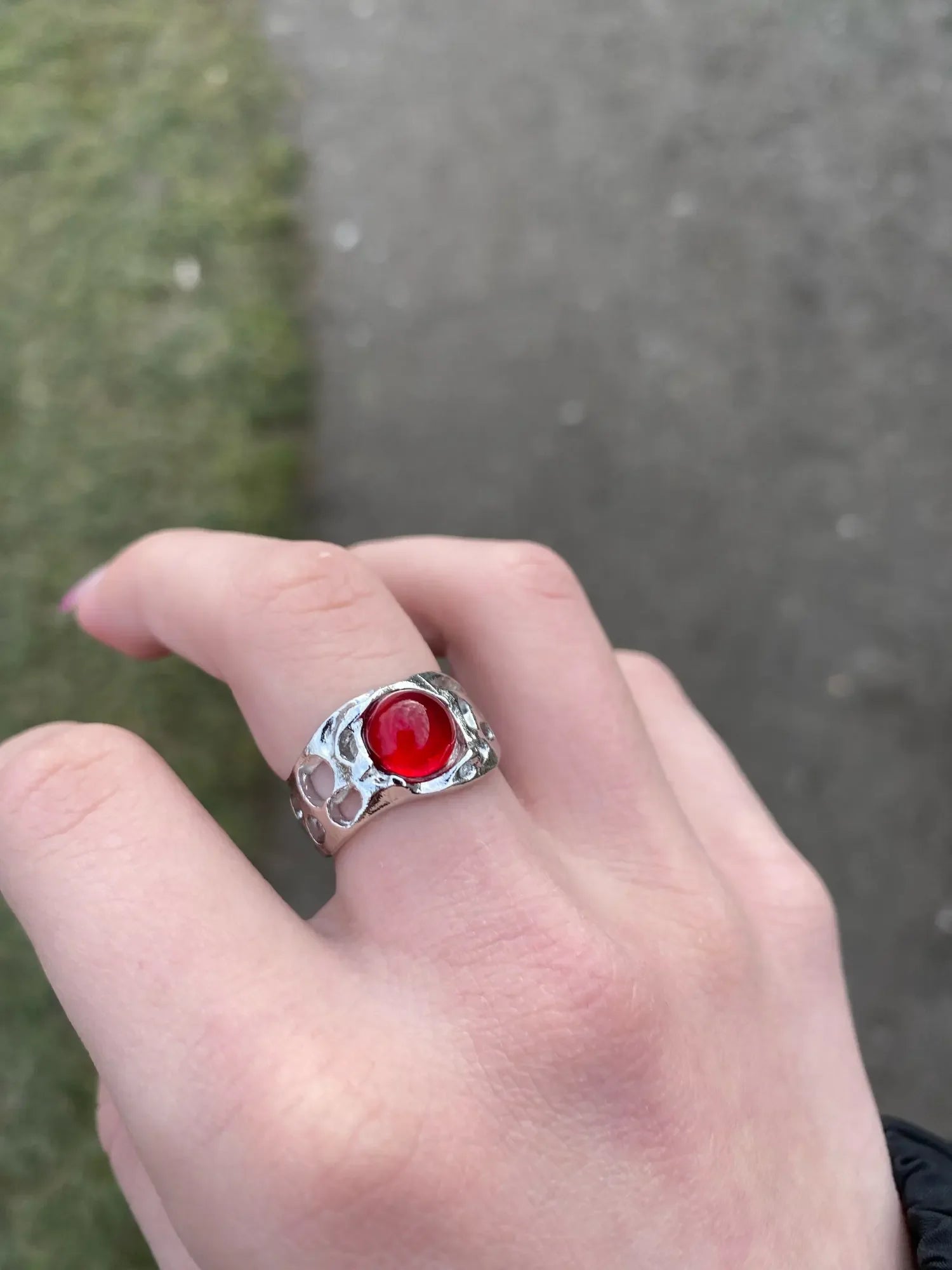 Goth Punk Retro Red Crystal Love Heart Cross Geometry Irregular Open Ring Set Y2K Halloween Accessories For Women Kpop Jewelry