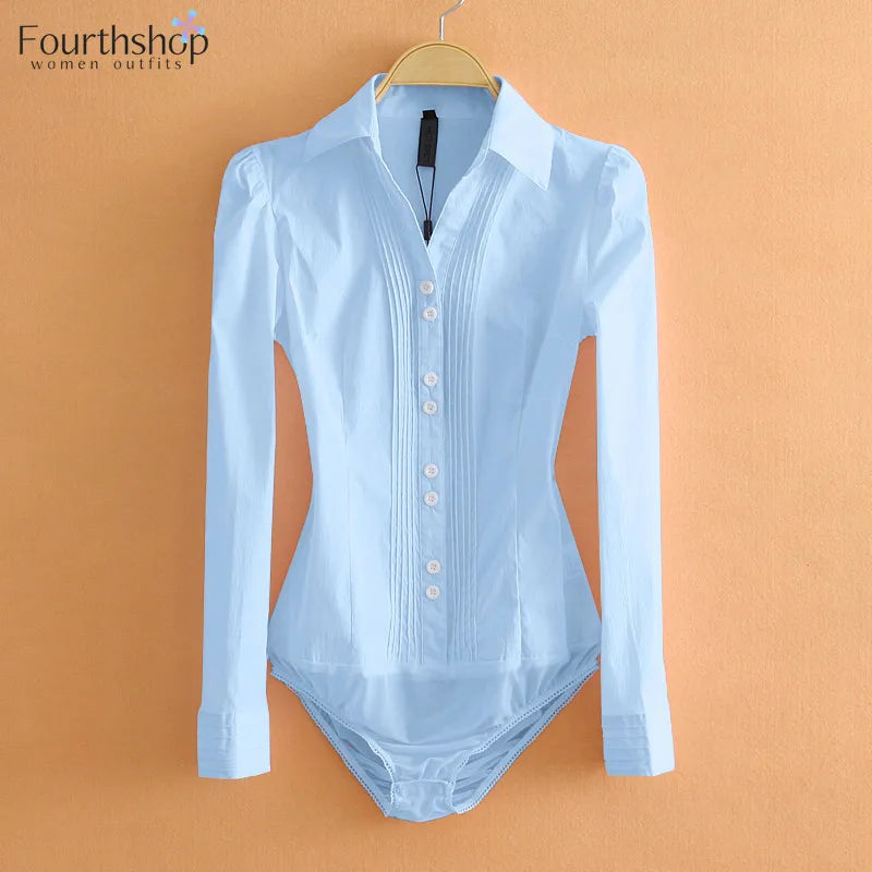 Elegant Bodysuits Female Fashion 2024 Long Sleeve Body Shirts Women Formal Office Lady White Blouses Work Rompers Clothes Outfit