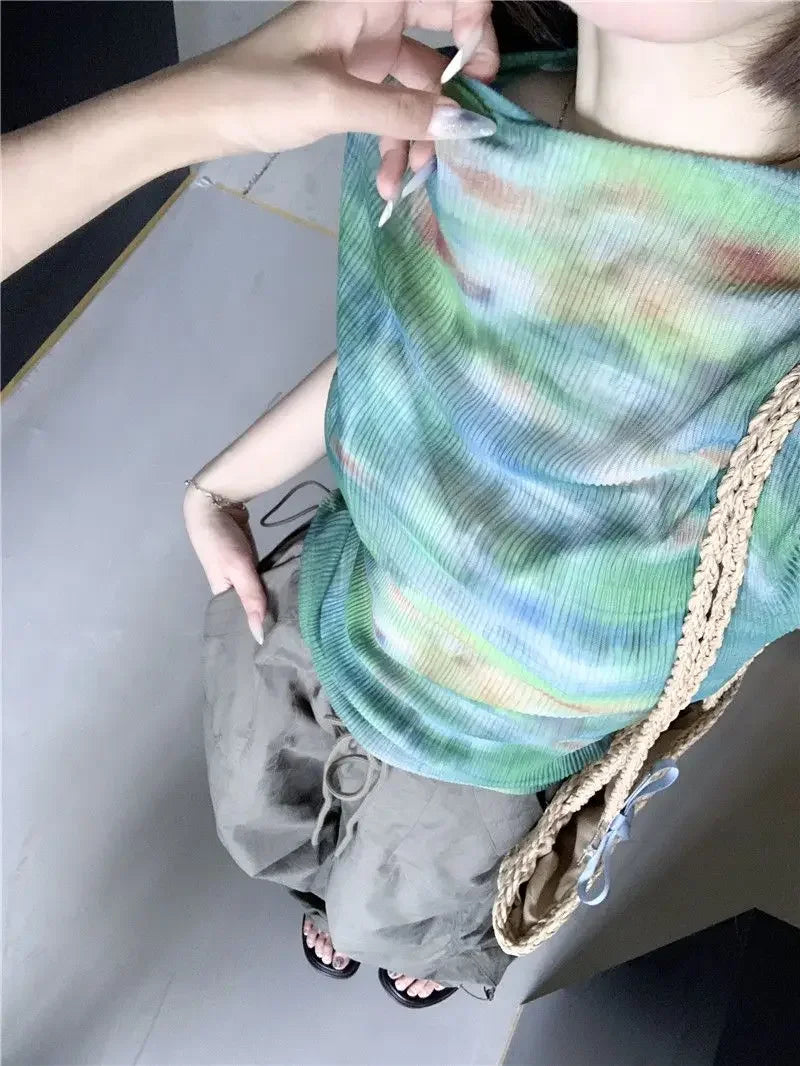 Turtleneck Woman Tops Tie DyeT Shirt for Women Japanese Vintage Fashion Korean Reviews Many Clothes Harajuku Clearance Basic