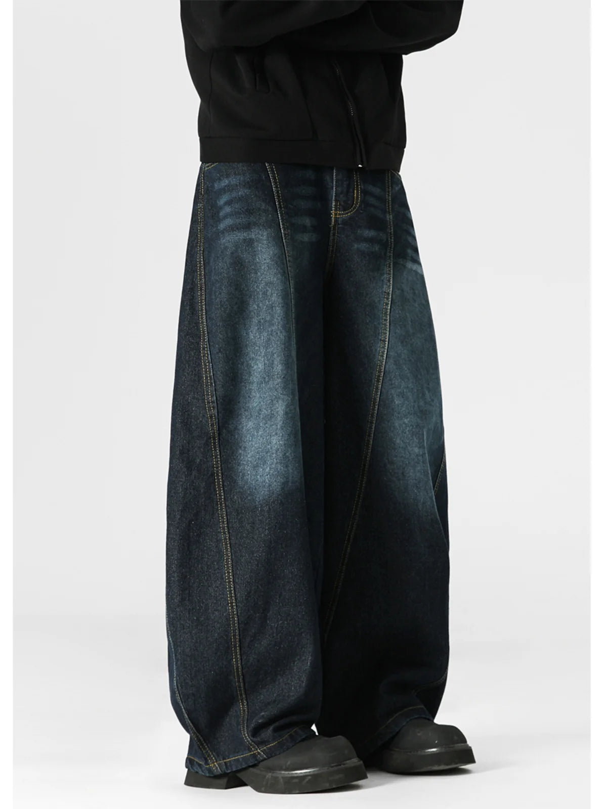 Hip Hop American Sle Wide Leg Men's Jeans Loose Fit Autumn Winter Trendy Vintage Waed Floor-Length Trousers