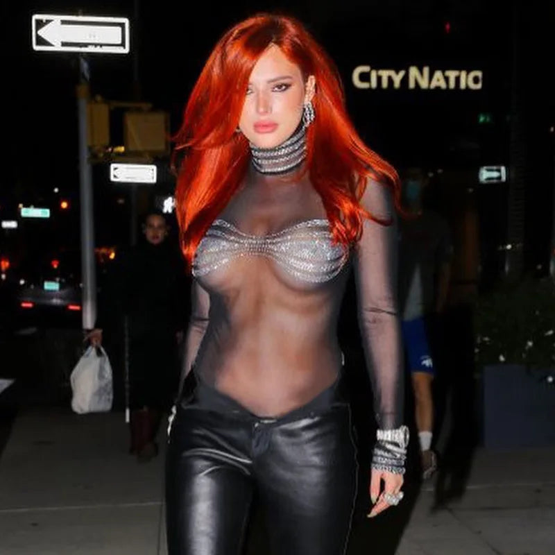 Sexy Bodysuit Lingerie Applique One-Pieces Body Feminino See Through Black Top Women Rave Outfit Turtleneck Lenceria Tranparente