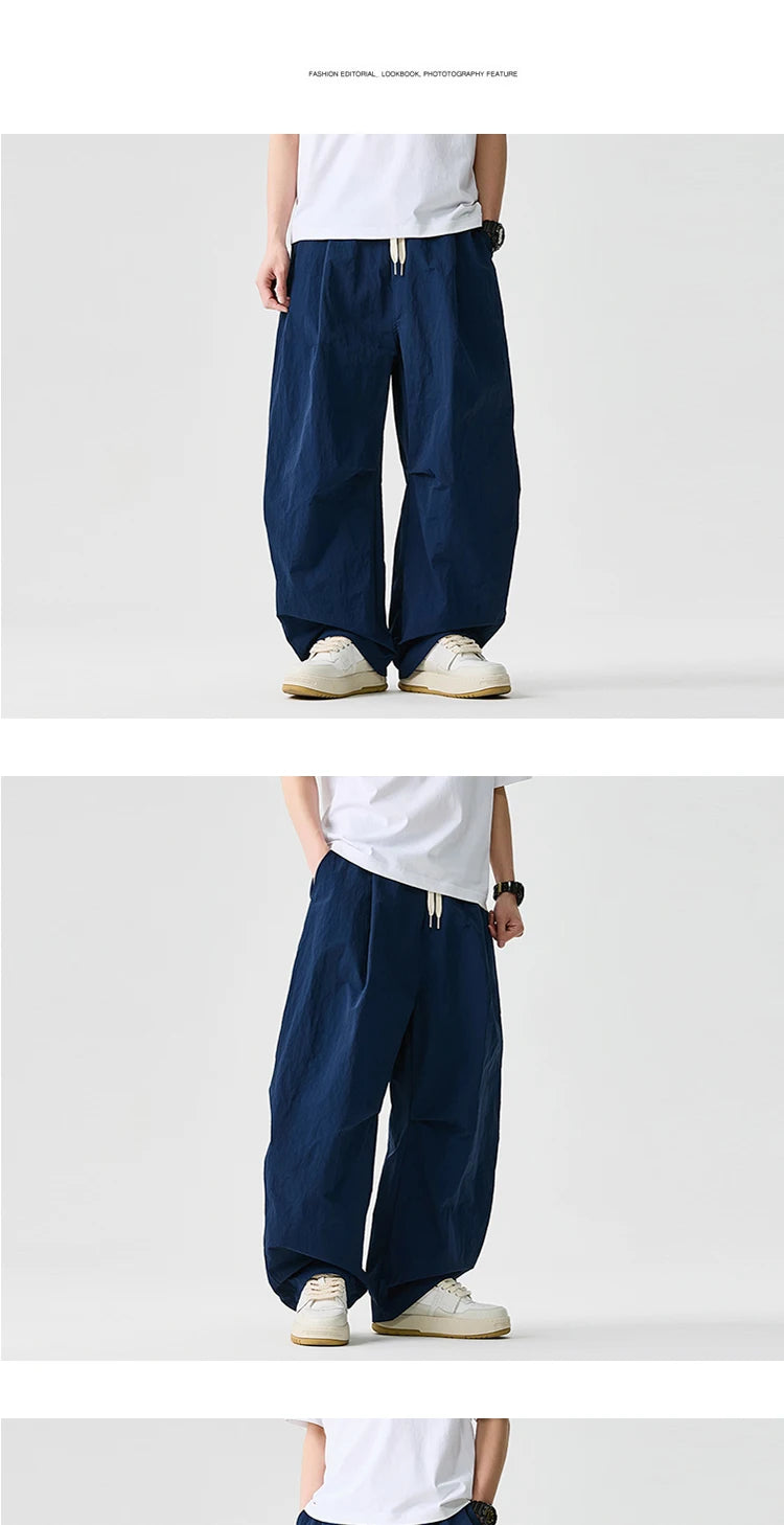 Wide Leg Pants Men and Women 2025 New Light Thin Solid Casual Harun Pants Elastic Waist Loose Oversize Fashion Trendy Streetwear