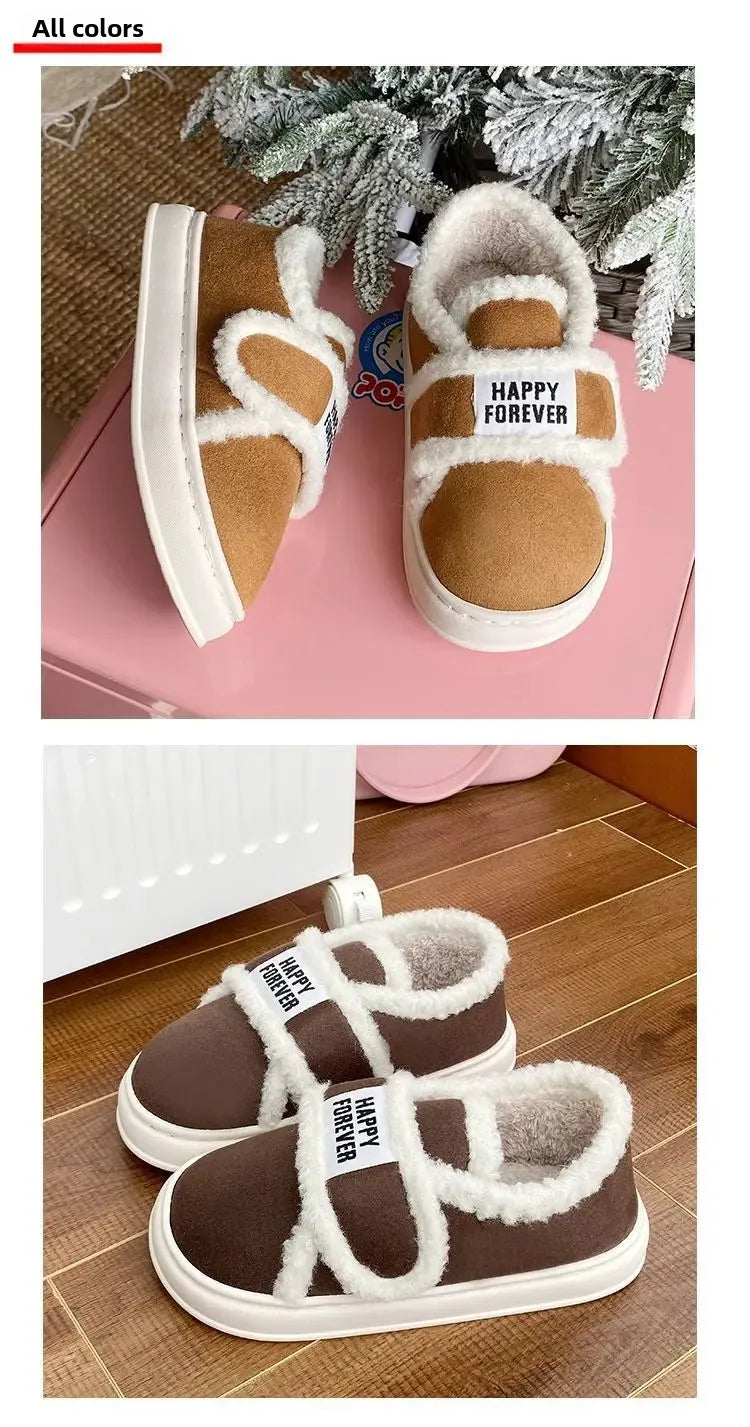Thick-Soled Cotton Slippers For Women Winter Indoor Home Use Non-Slip Fleece-Lined Warm Cotton Shoes Outerwear Winter