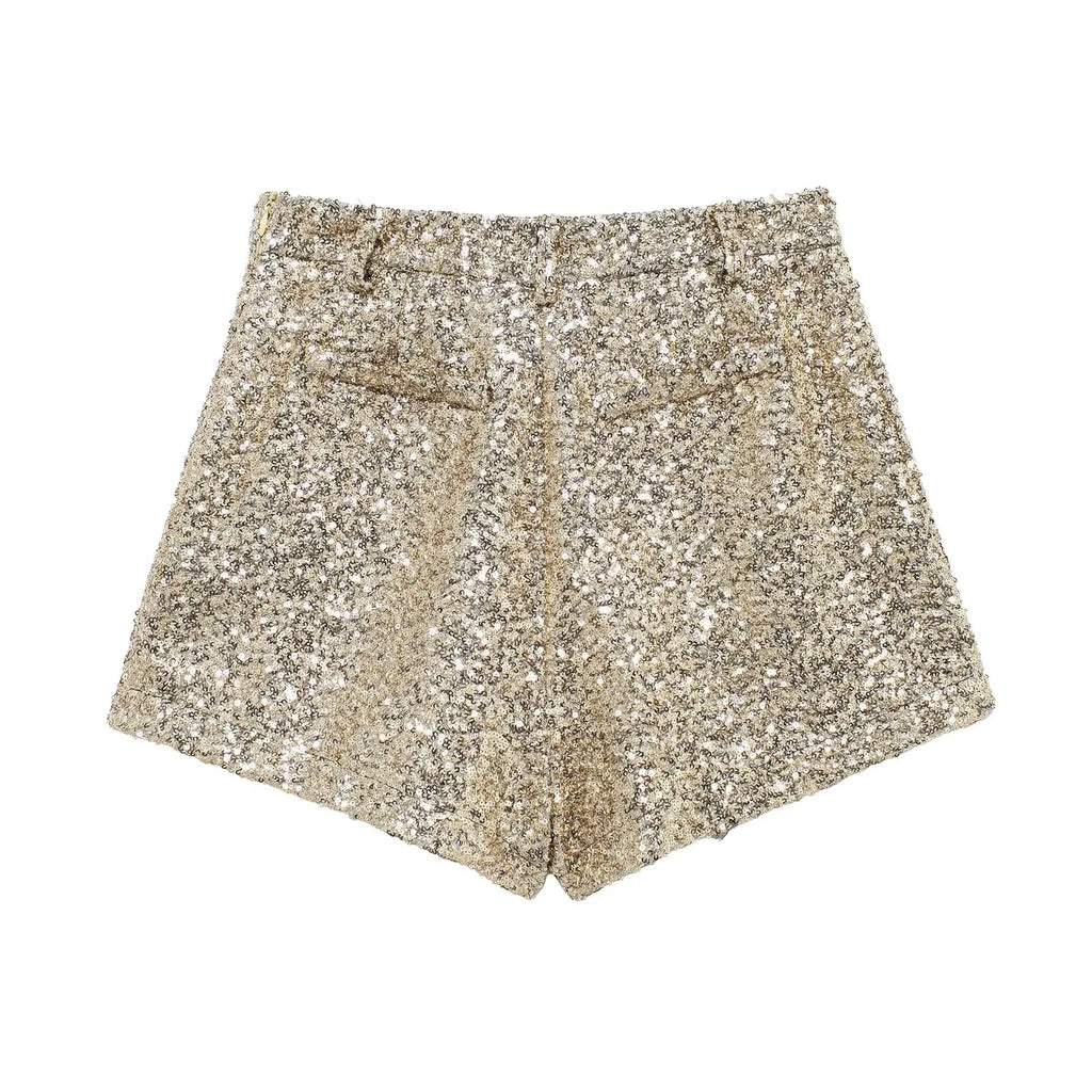 Taop&Za women's 2024 autumn and winter new pearl shorts solid color high commuting temperament shiny socialite mini pants