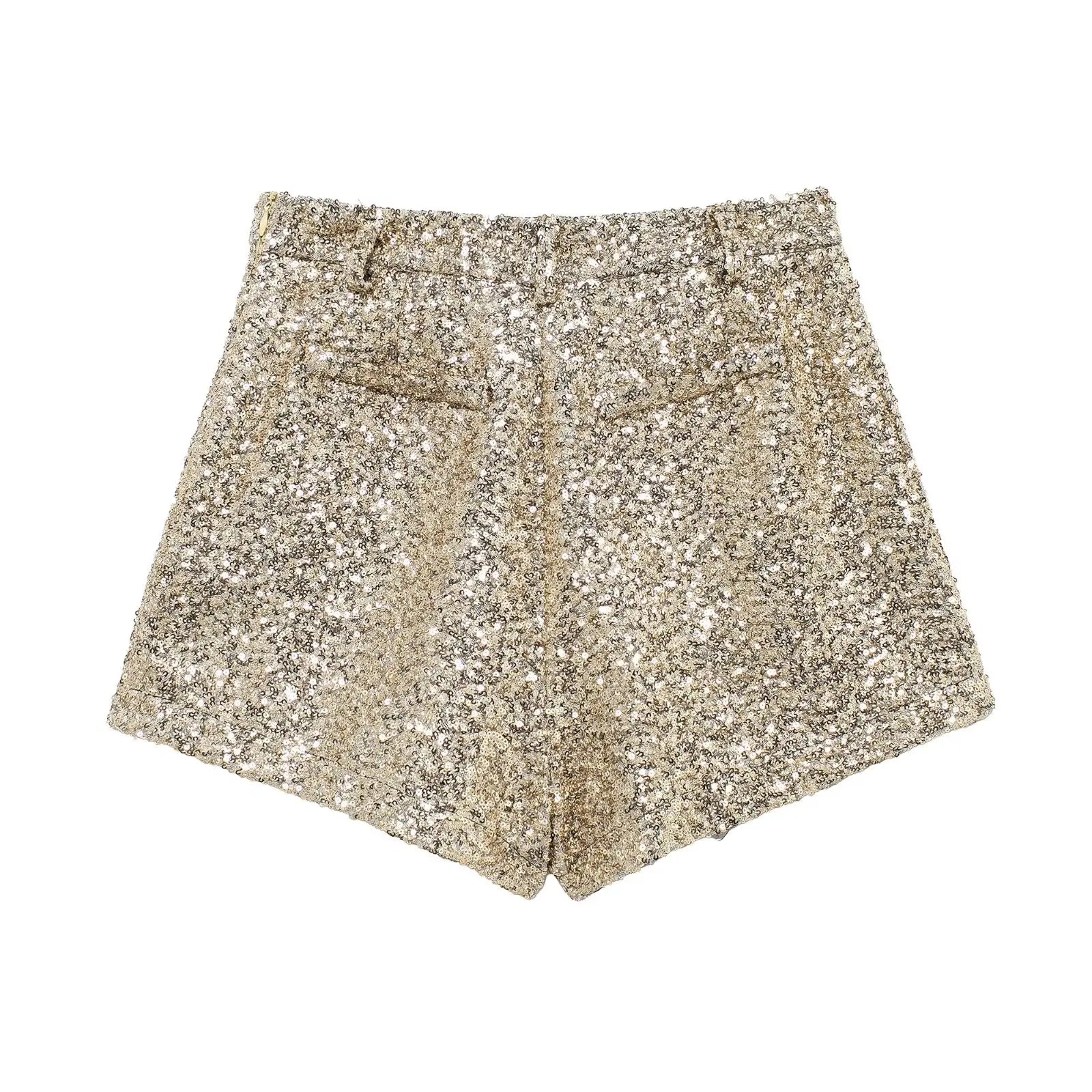 Taop&Za women's 2024 autumn and winter new pearl shorts solid color high commuting temperament shiny socialite mini pants