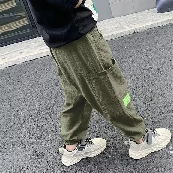 Boys Summer Thin Long Pants Anti-mosquito Loose-fit Breathable Casual Cropped Pants For Kids Small Medium