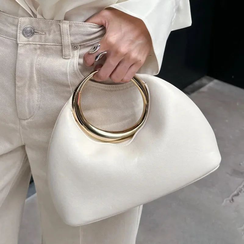 High Quality Women's Clutch Evening Purse Elegant Top-handle Moon Hobo Handbag Shoulder Crossbody Vegan Leather Bag for Party