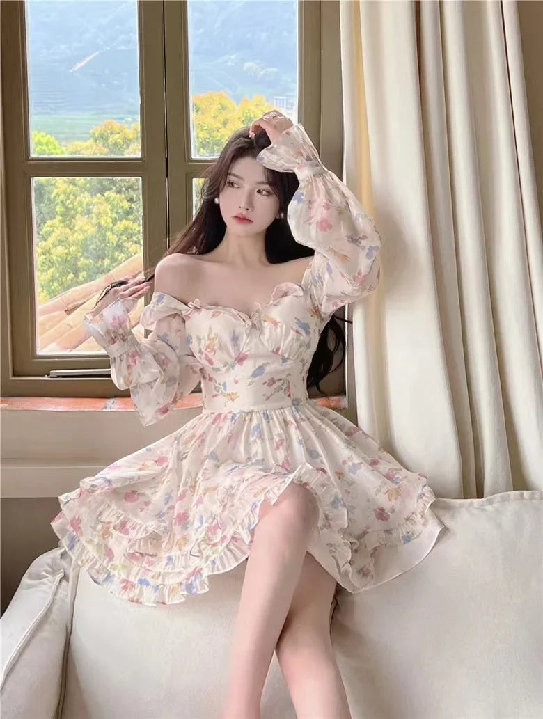 French Style Gentle Flower Print Dress Summer 2024 Slimming Perfect Beauty Pure Desire Sweet First Love Princess Dress For Women